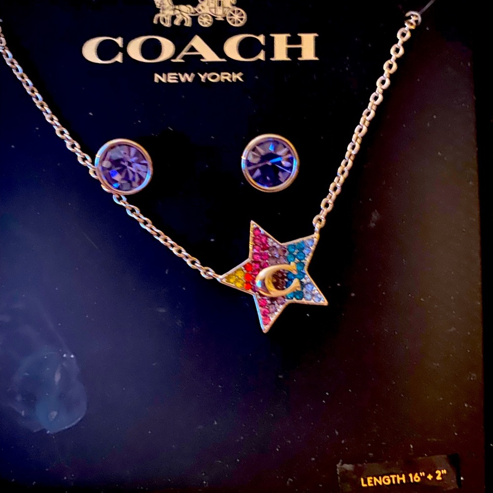 Brand new in box COACH necklace and earrings !!